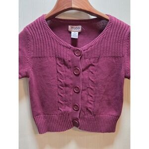 Mudd Cardigan Sweater Juniors Medium Purple Short Sleeve Cable Knit Cropped